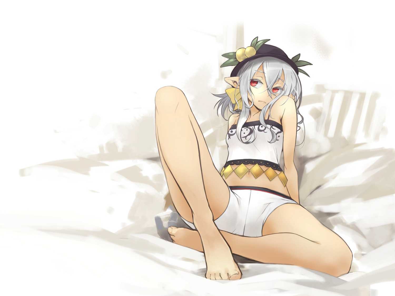 barefoot, hat, hinanawi_tenshi, red_eyes, tagme, touhou, yunar