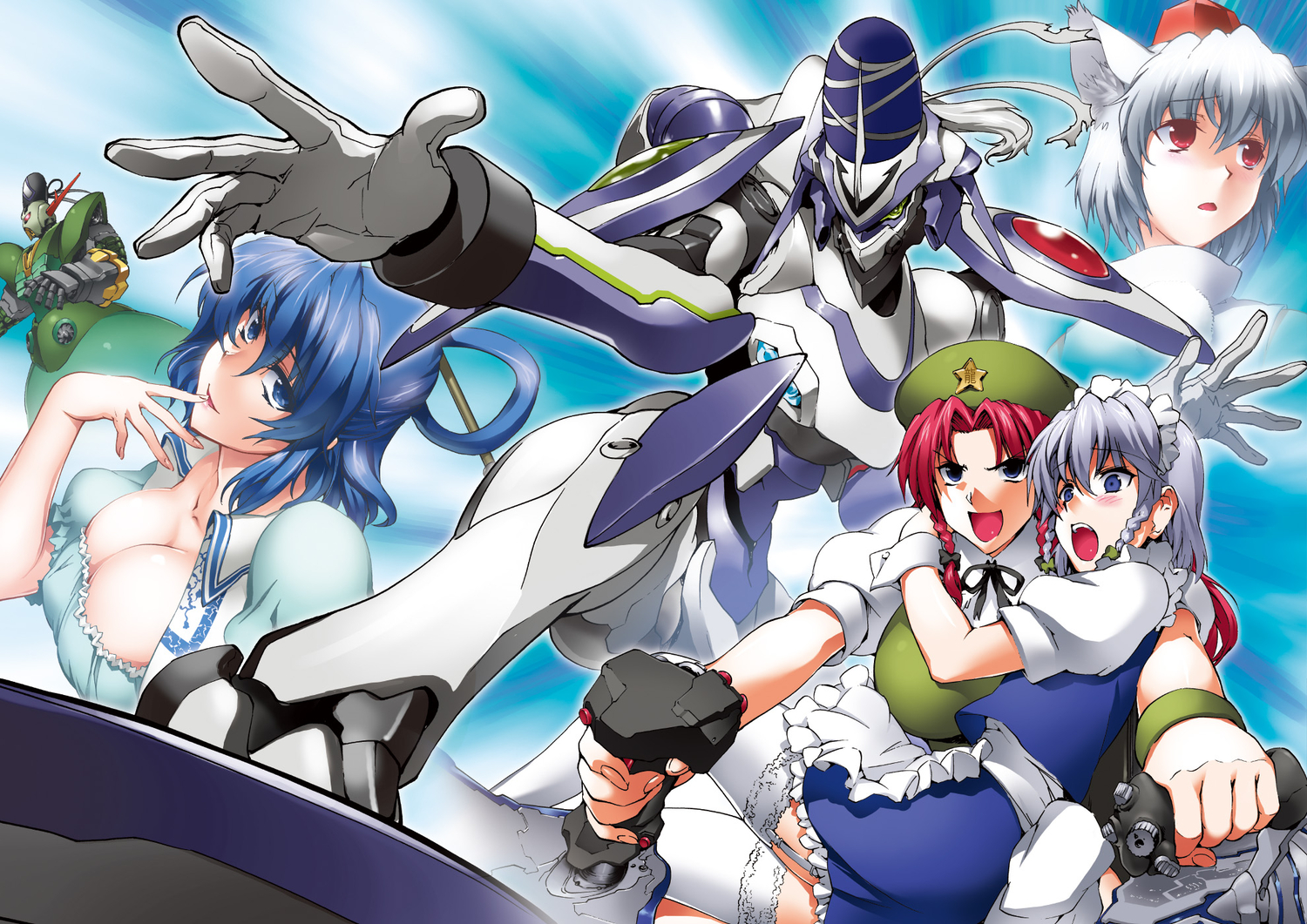 animal_ears, breasts, byeontae_jagga, cleavage, henshako, hong_meiling, inubashiri_momiji, izayoi_sakuya