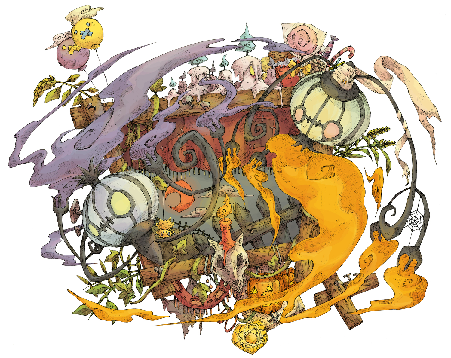 chandelure, drifloon, halloween, joltik, kuuneru, litwick, no_humans, pokemon