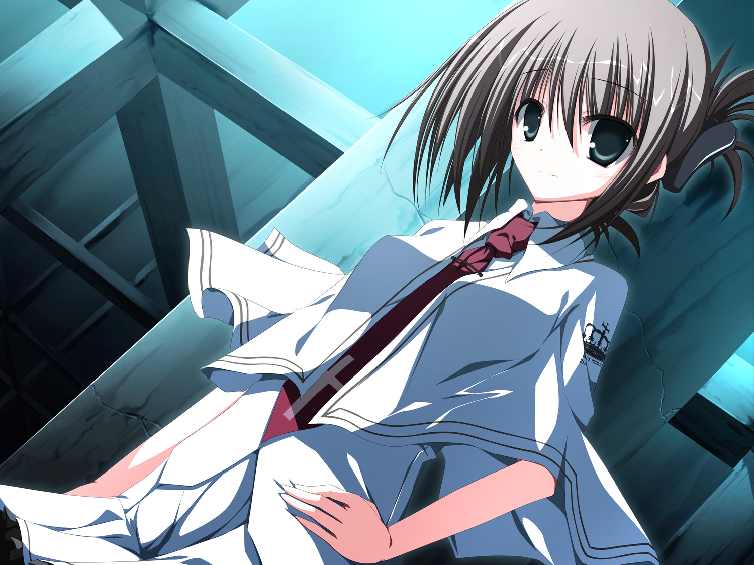 brown_hair, green_eyes, mac-kine, night, school_uniform, subarashiki_hibi, tachibana_kimika_(subarashiki_hibi), tie