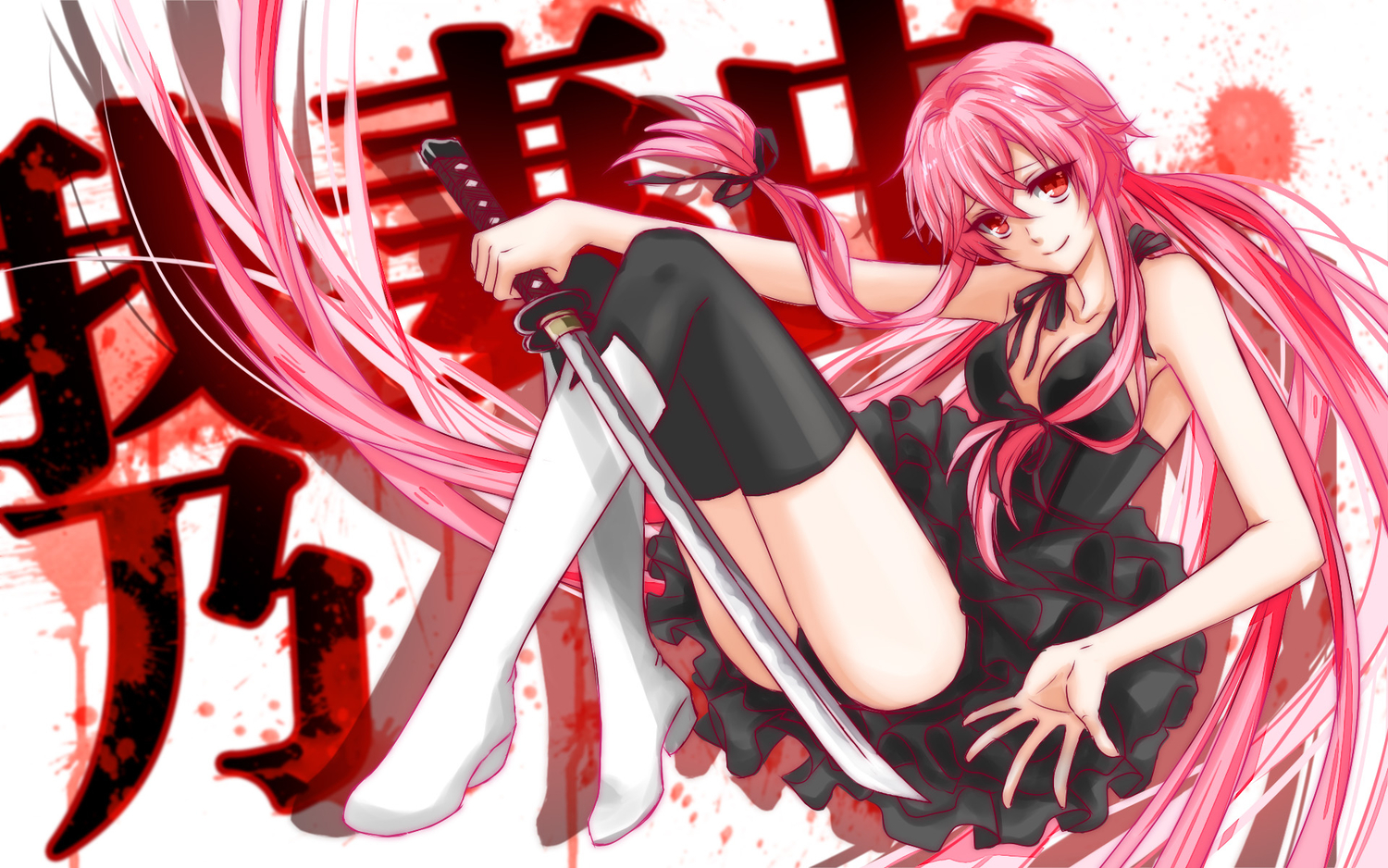 gasai_yuno, katana, mirai_nikki, oxlee, sword, weapon