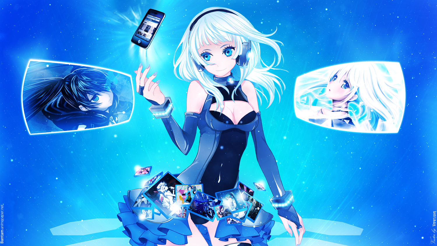 black_rock_shooter, breasts, cleavage, hatsune_miku, kuroi_mato, original, phone, tagme