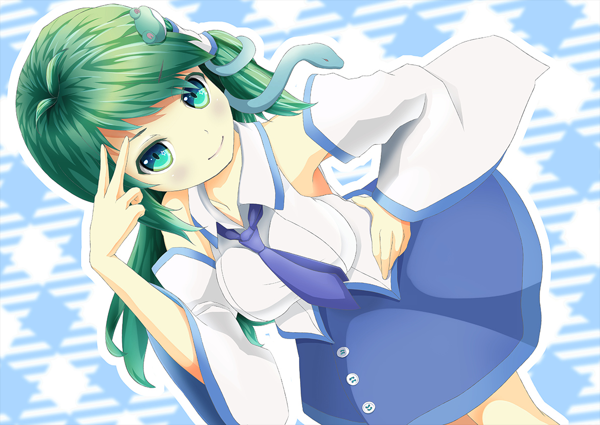 green_hair, japanese_clothes, kochiya_sanae, masatome, miko, skirt, tie, touhou