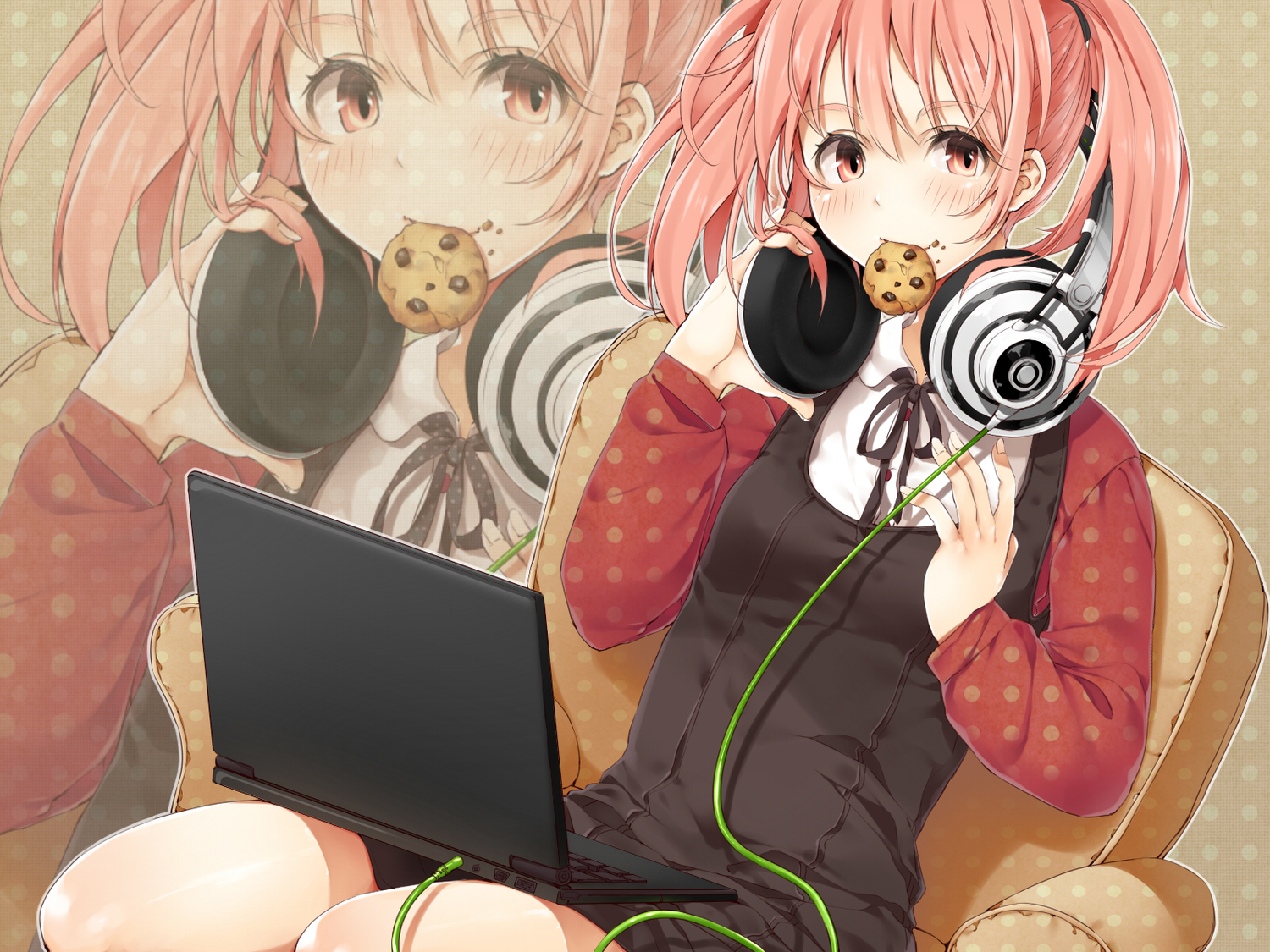 computer, headphones, pink_hair, tagme, yana_mori, zoom_layer