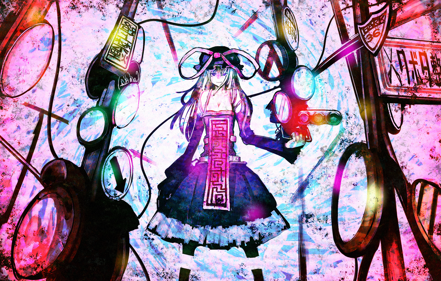 breasts, cleavage, hat, long_hair, organ_derwald, purple_eyes, touhou, yakumo_yukari