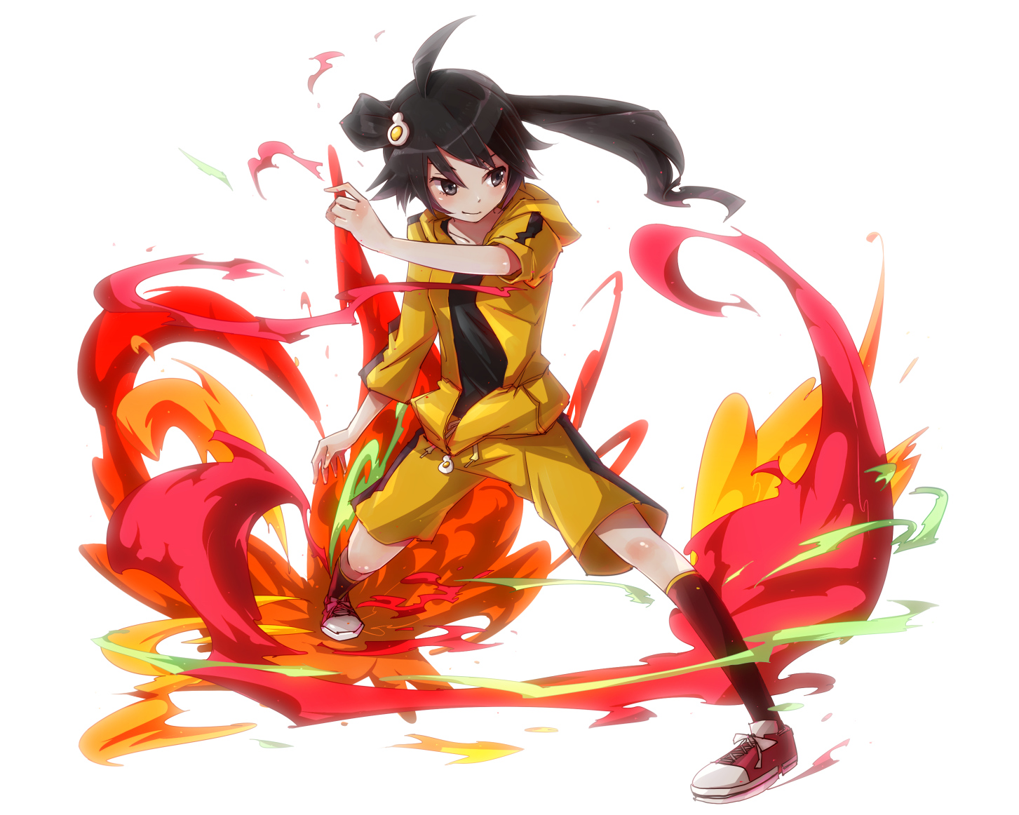 araragi_karen, bakemonogatari, black_hair, monogatari_(series), nisemonogatari, shirofox, white