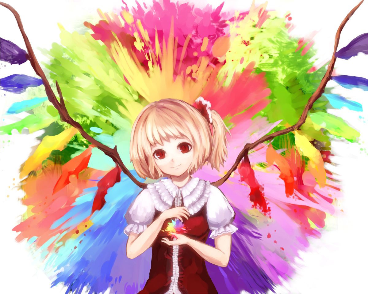 blonde_hair, flandre_scarlet, hal360, red_eyes, short_hair, touhou, vampire, wings