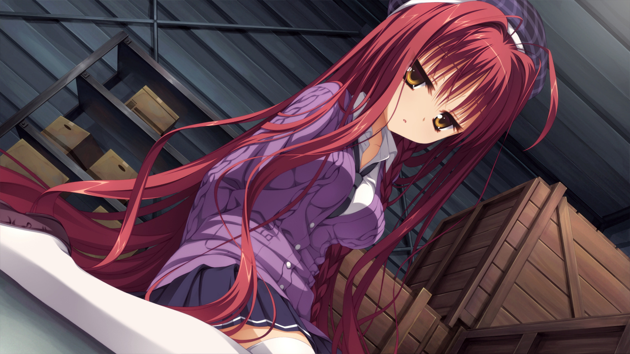 dracu-riot!, game_cg, hat, long_hair, muririn, red_hair, stockings, yarai_miu