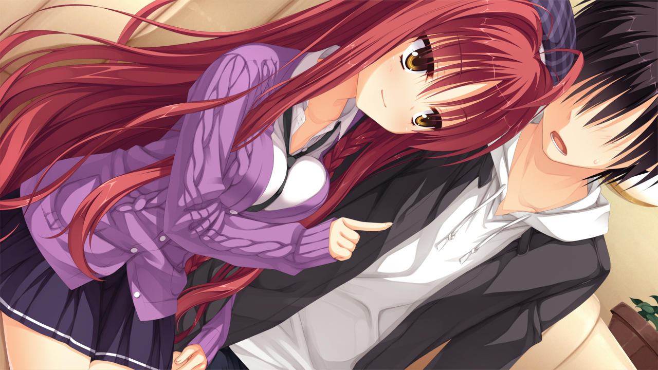dracu-riot!, game_cg, long_hair, muririn, mutsura_yuuto, red_hair, yarai_miu, yellow_eyes