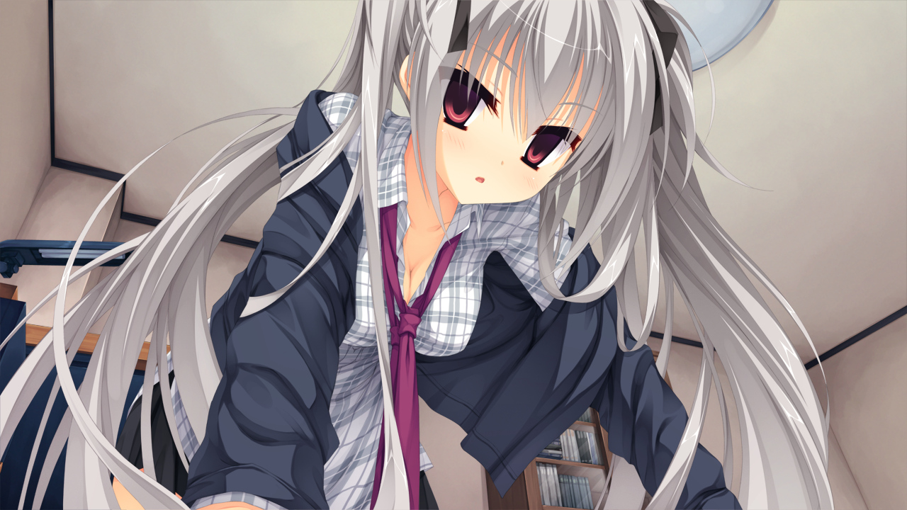 breasts, cleavage, dracu-riot!, elina_olegovna_owen, game_cg, gray_hair, long_hair, muririn