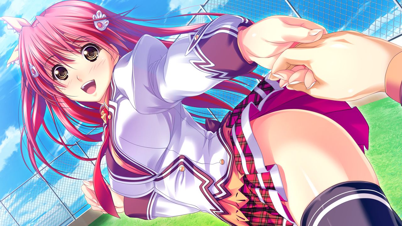 amasaka_takashi, clouds, game_cg, kohinata_yuuka, koi_mekuri_clover, school_uniform, sky