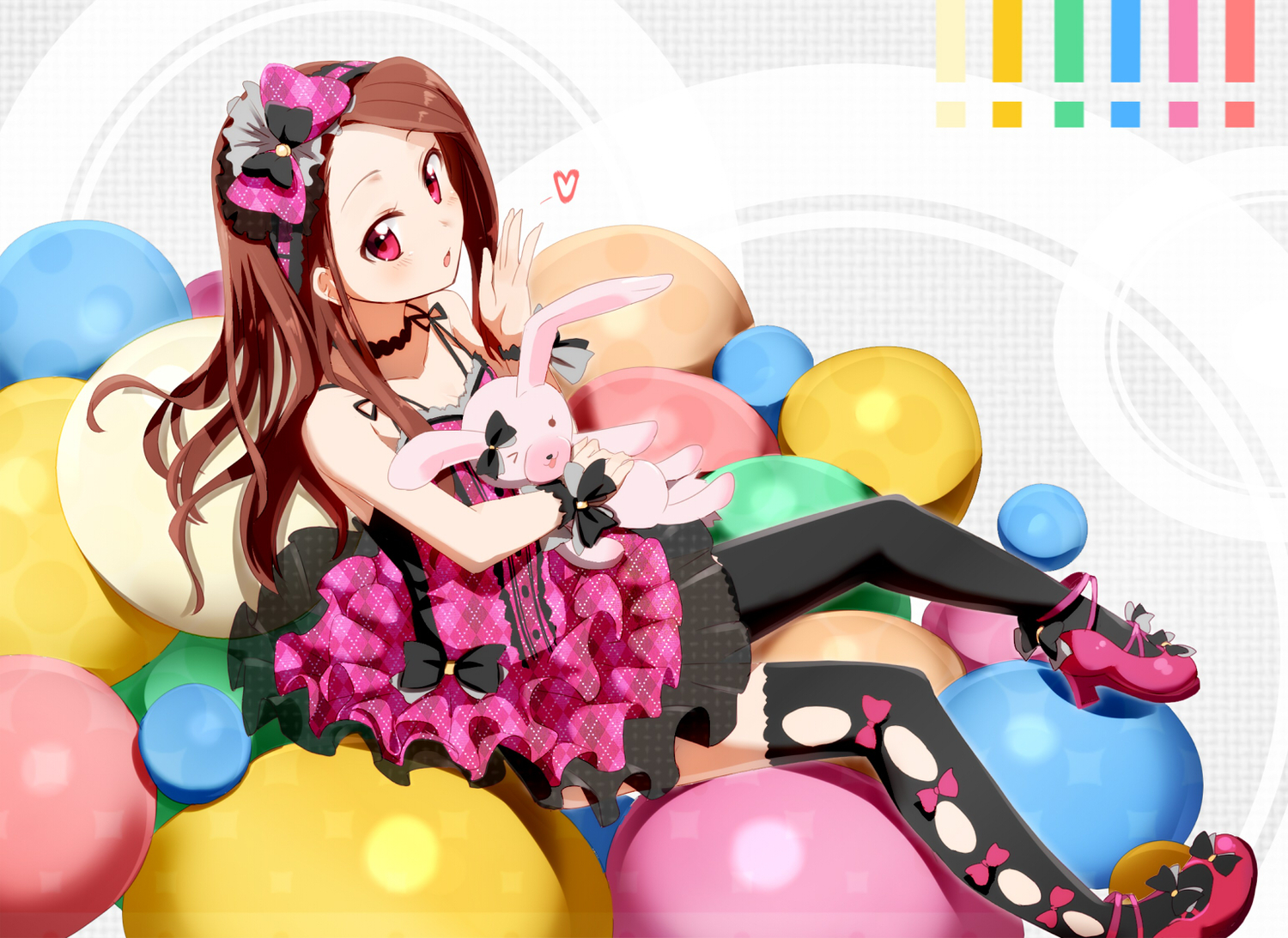 bow, brown_hair, doll, dress, gochou_(comedia80), idolmaster, minase_iori, pink_eyes