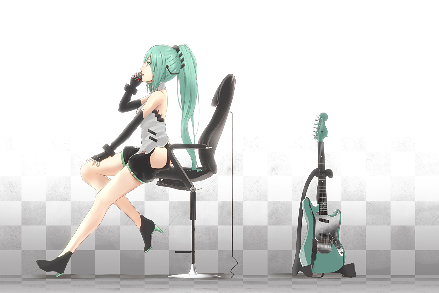 guitar, hatsune_miku, instrument, nanaku_teiru, vocaloid