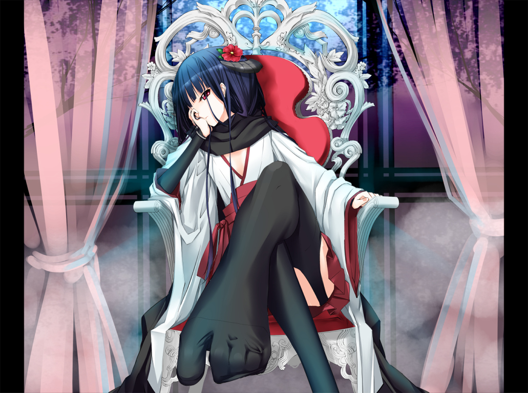 horns, inu_x_boku_ss, japanese_clothes, kyougoku_touya, red_eyes, shirakiin_ririchiyo, stockings
