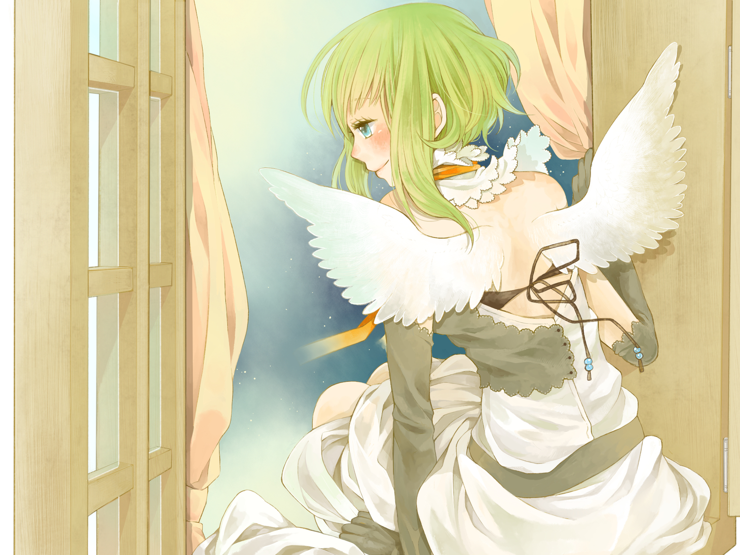 dress, gumi, nemutagari, vocaloid, wings