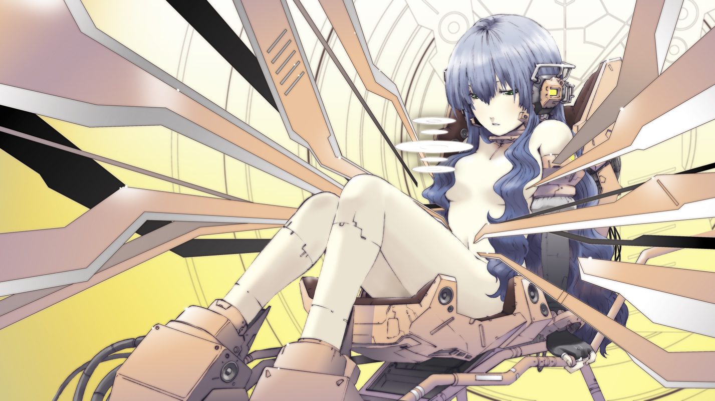 ak2, blue_hair, breasts, cleavage, mechagirl, tagme
