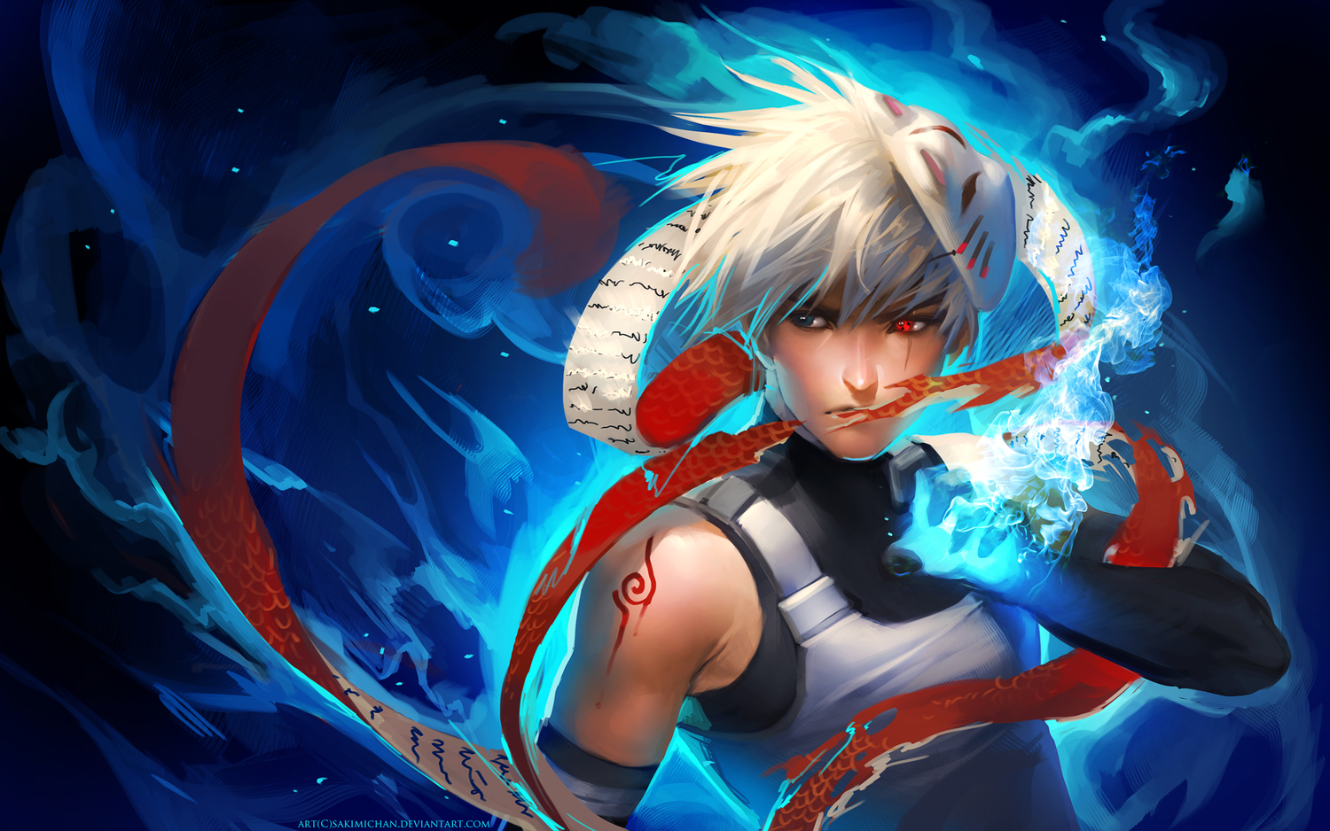 all_male, bicolored_eyes, hatake_kakashi, male, naruto, sakimichan
