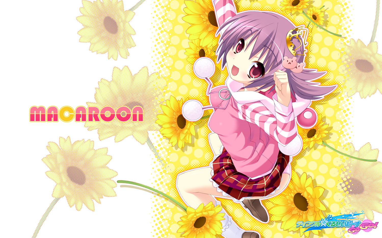 flowers, kannagi_rei, macaron, panties, purple_hair, twinkle_crusaders, underwear