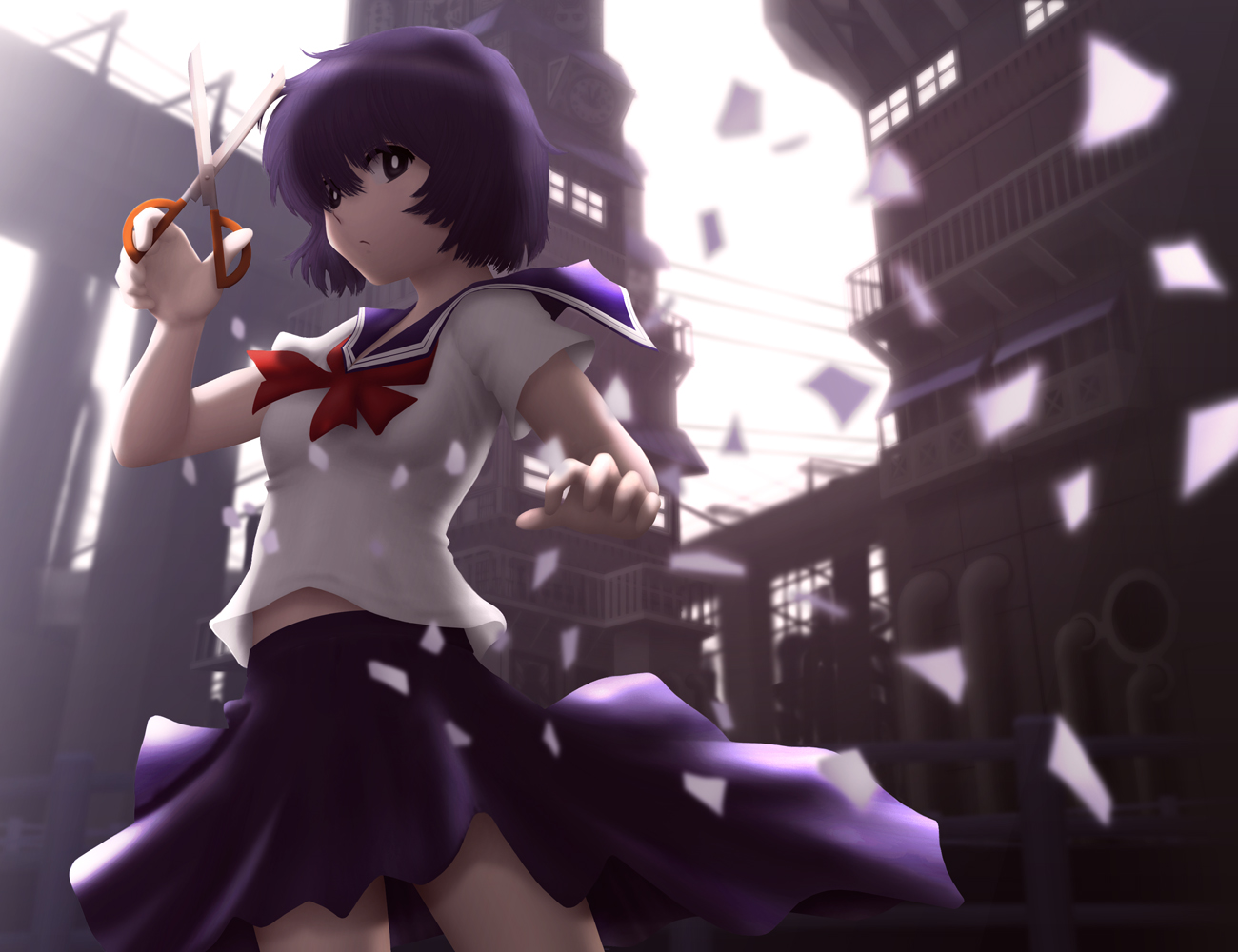 nazo_no_kanojo_x, purple_hair, school_uniform, siraha, skirt, urabe_mikoto