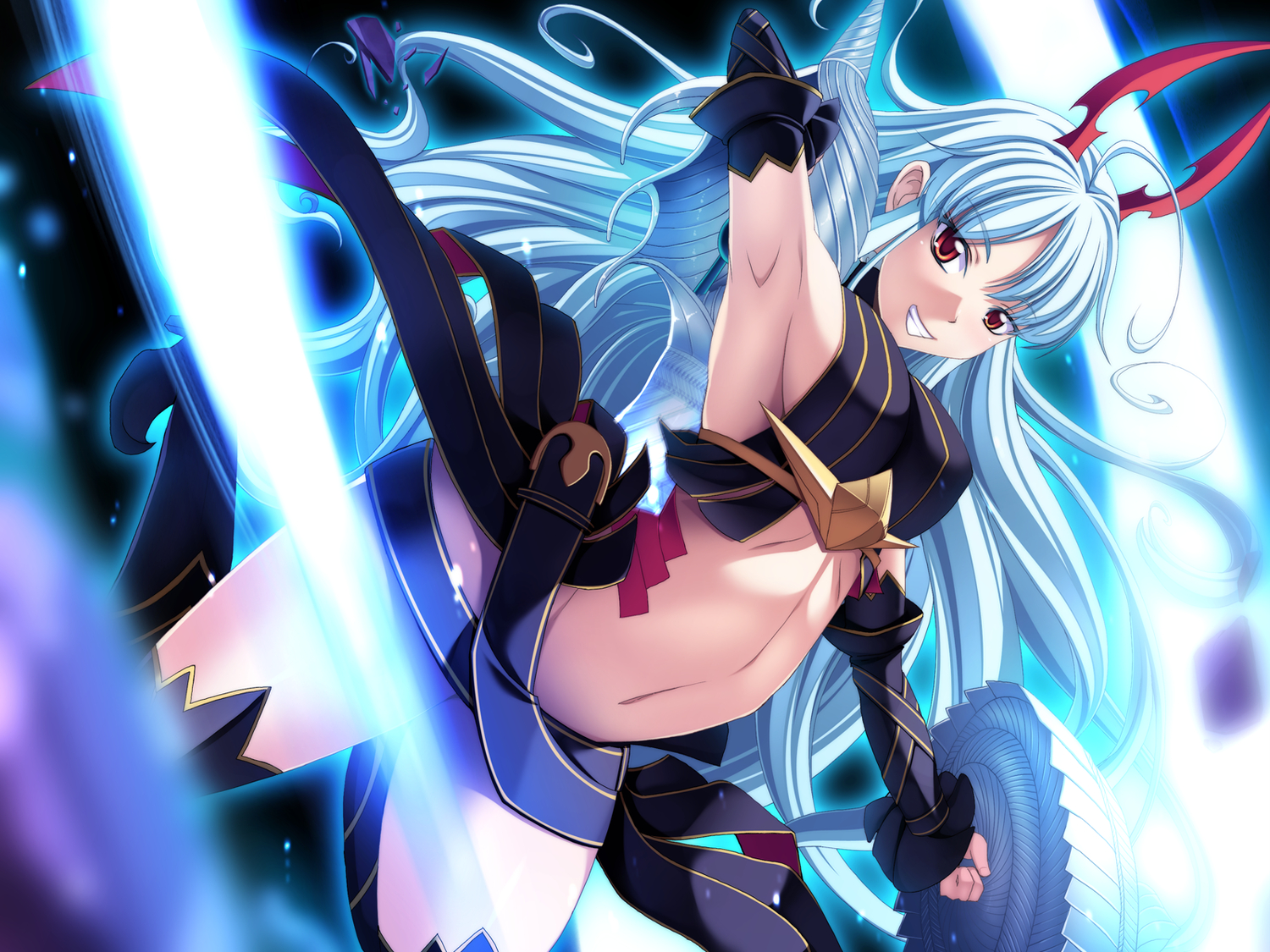 aliasse, blue_hair, boots, kanisaka, long_hair, red_eyes, senjou_no_valkyria, valkyria_chronicles_2, weapon, white_hair