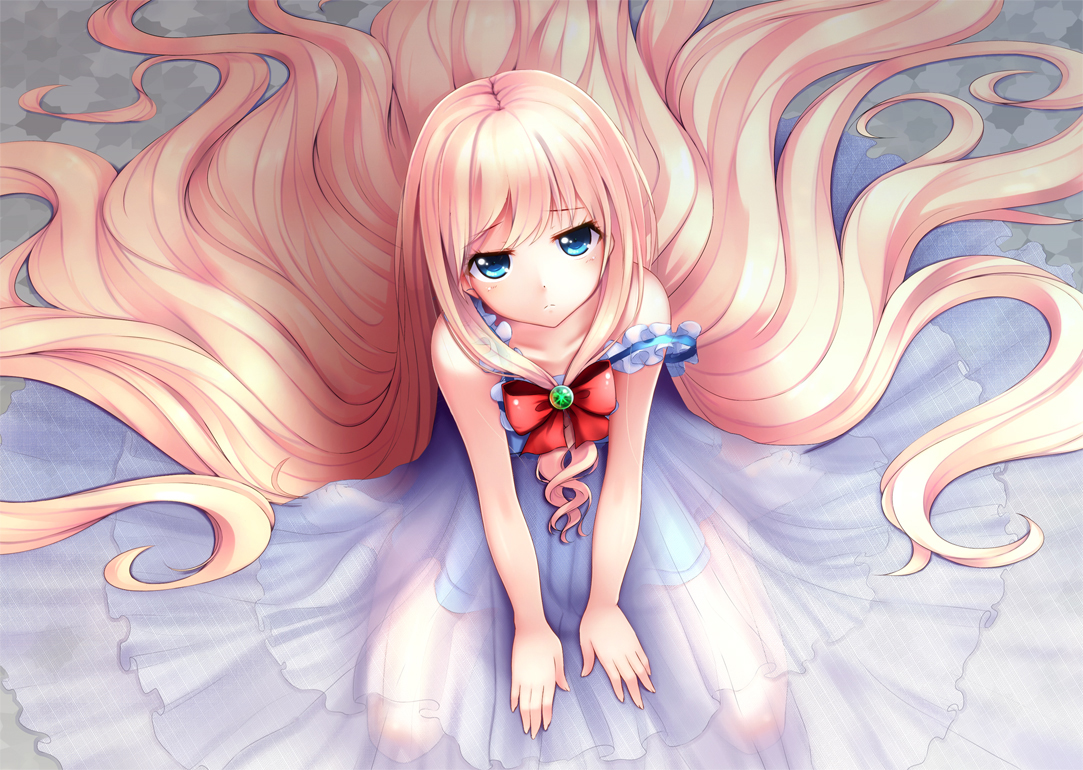 aqua_eyes, blonde_hair, bow, dress, long_hair, mizunoto_nozumi, original, see_through