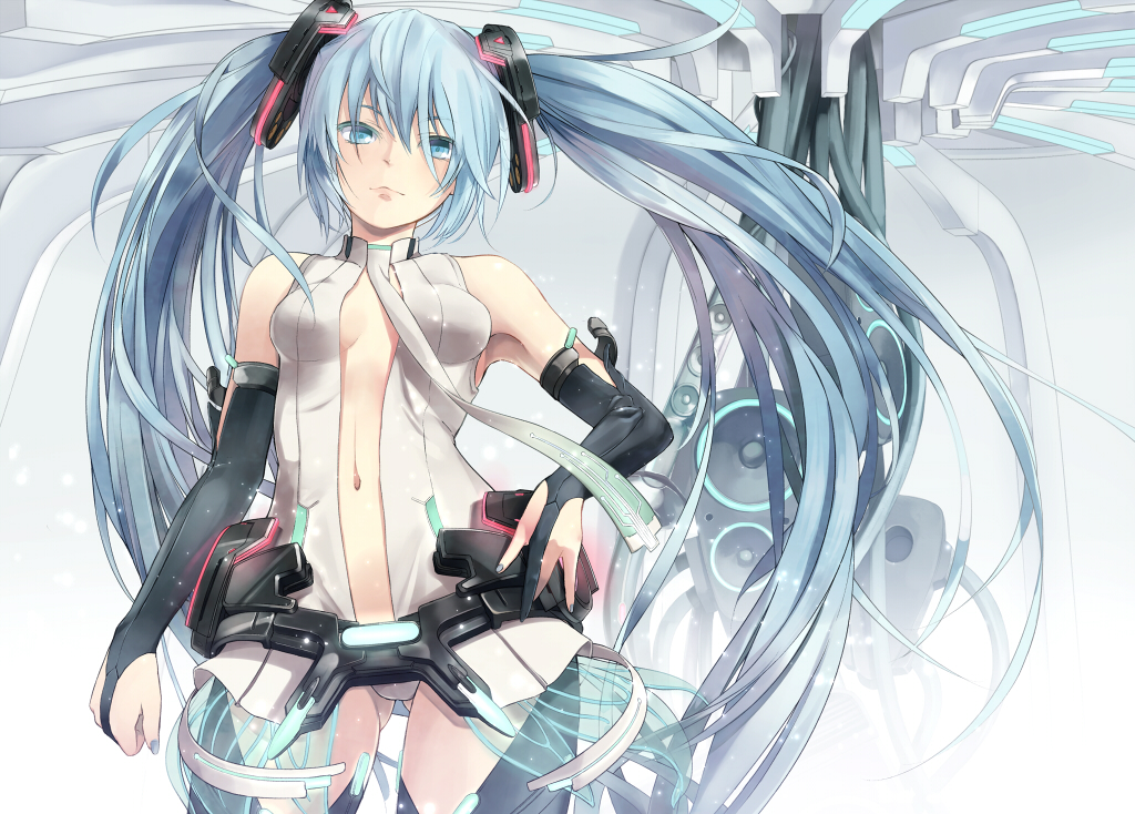 aliasing, blue_eyes, blue_hair, cat_smile, elbow_gloves, gloves, hatsune_miku, headphones