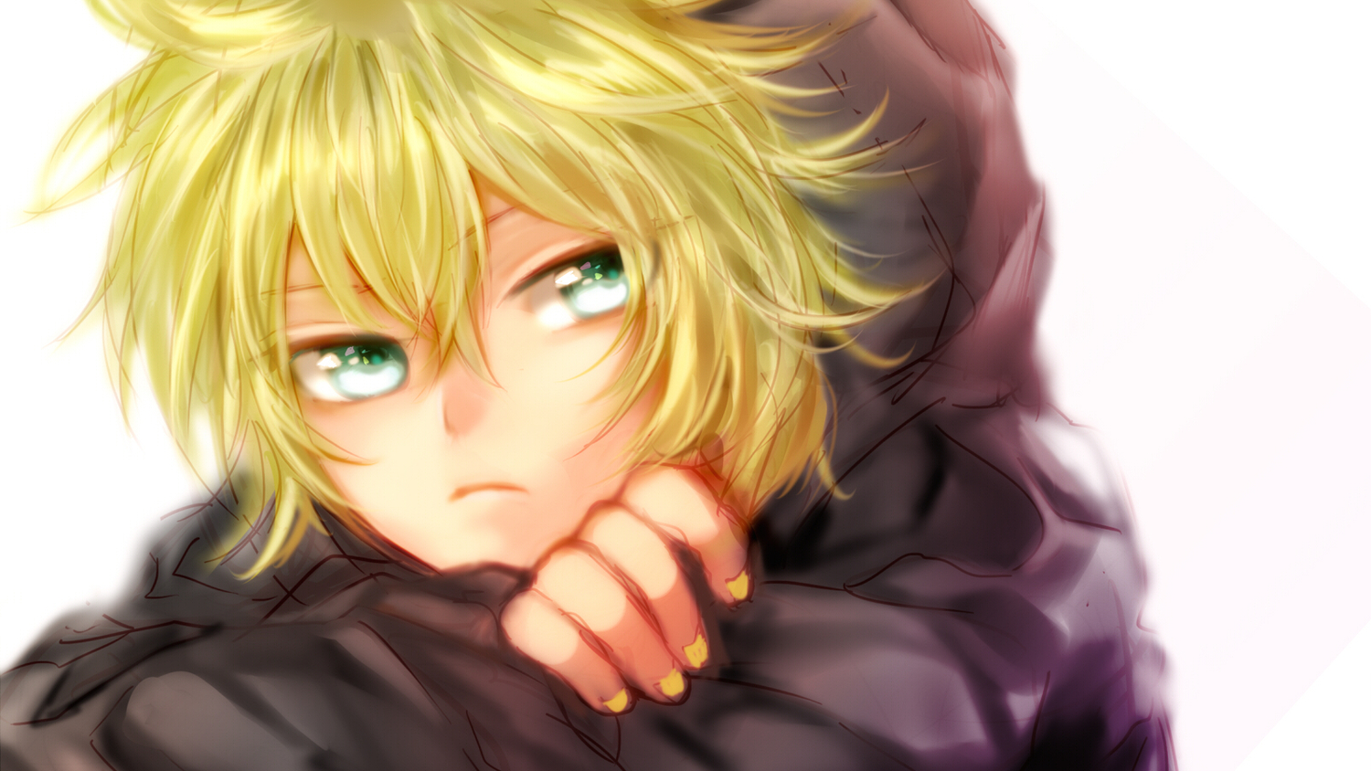 all_male, close, green_eyes, hood, ichinose777, kagamine_len, male, vocaloid