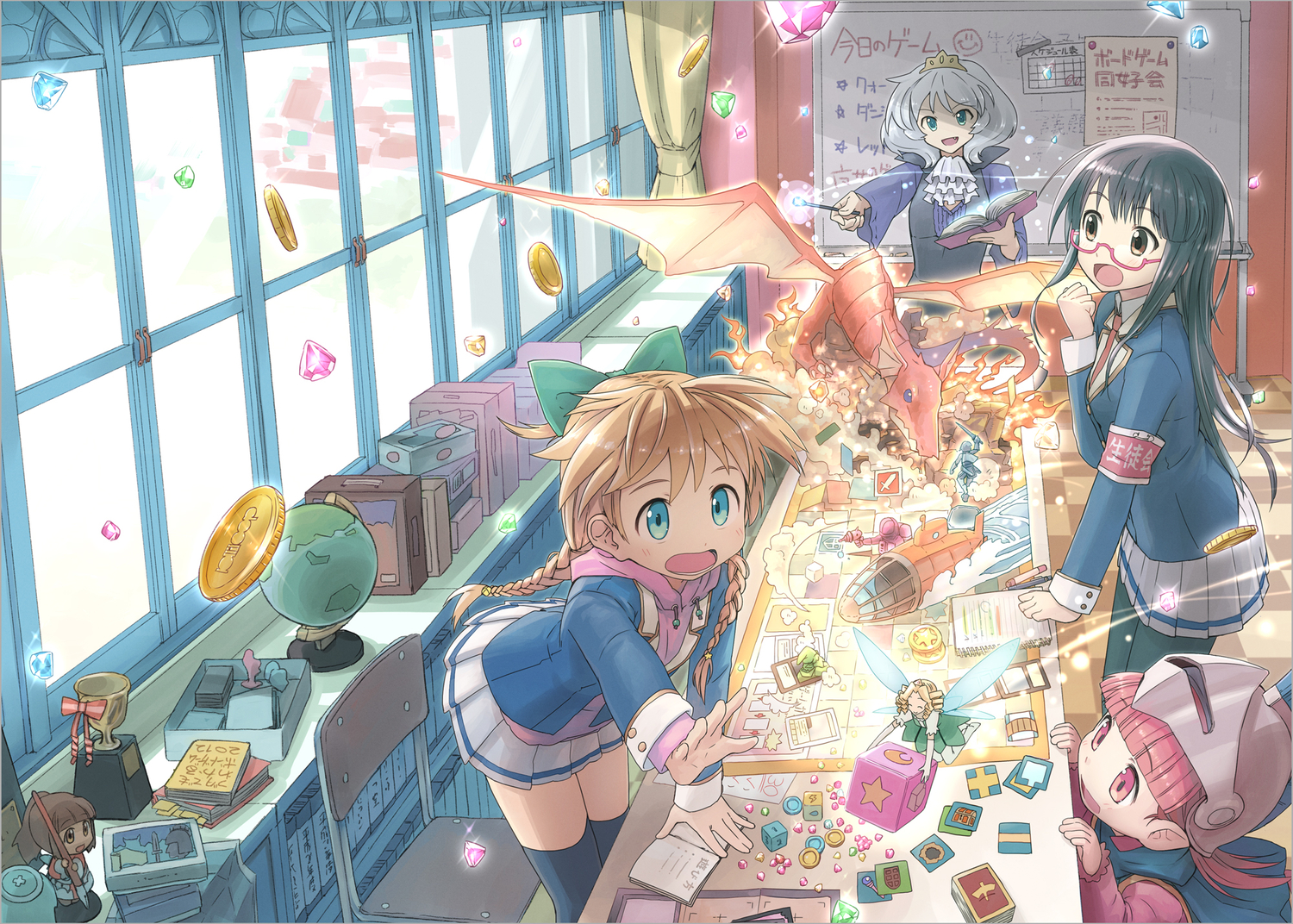 dragon, fairy, glasses, kurobuta_gekkan, original, school_uniform, skirt, wings