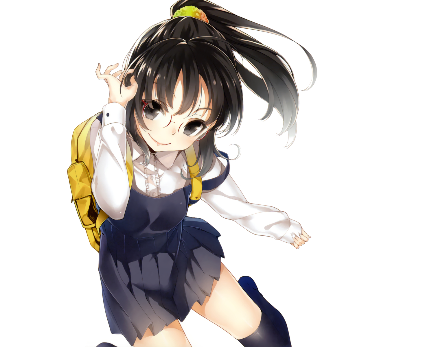 black_hair, boku_wa_tomodachi_ga_sukunai, buriki, glasses, ponytail, school_uniform, shiguma_rika, white