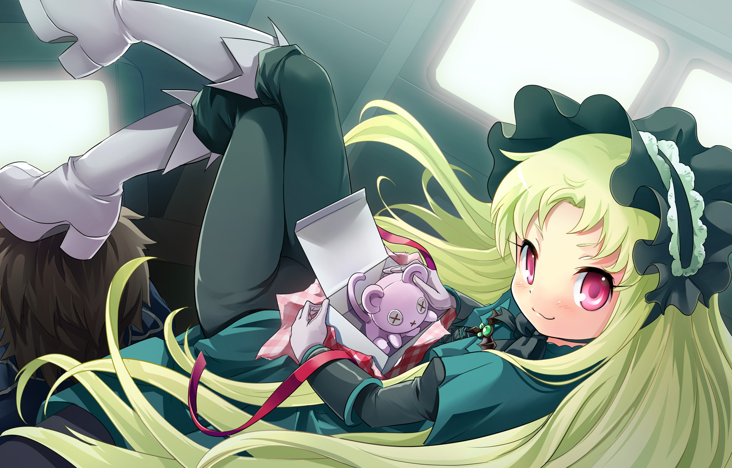 alexander_(twin_angel), black_hair, gloves, green_hair, kaitou_tenshi_twin_angel, kouzu_shou, loli, lolita_fashion, long_hair, male, pink_eyes, salome_(twin_angel)