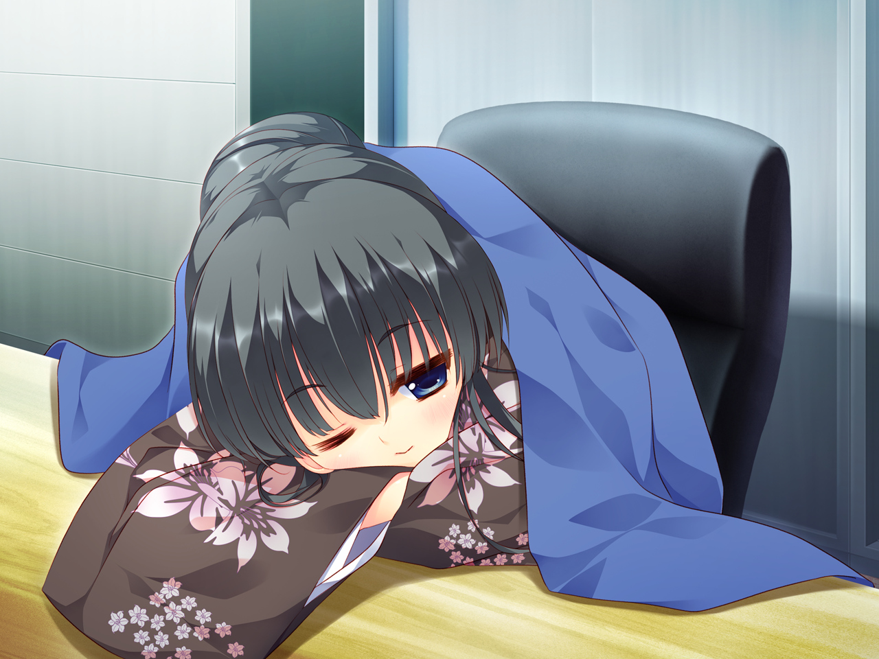 black_hair, blue_eyes, feng, game_cg, hoshizora_e_kakaru_hashi, hoshizora_e_kakaru_hashi_aa, japanese_clothes, yorozu_senka