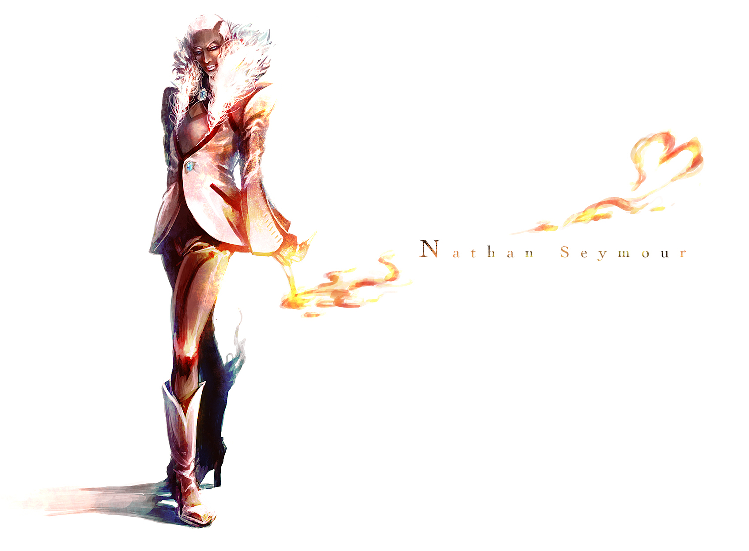 all_male, boots, fire, male, mochinu, nathan_seymour, pink_hair, tiger_&_bunny