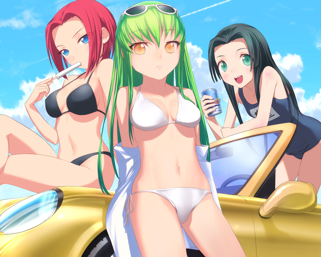 cc, code_geass, kallen_stadtfeld, sumeragi_kaguya, swimsuit, uni