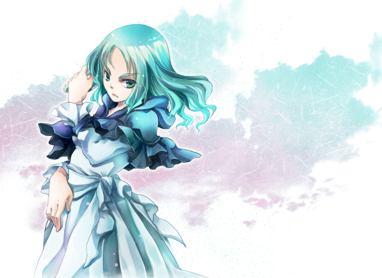 dress, green_eyes, green_hair, kumoi_ichirin, long_hair, toropp, touhou