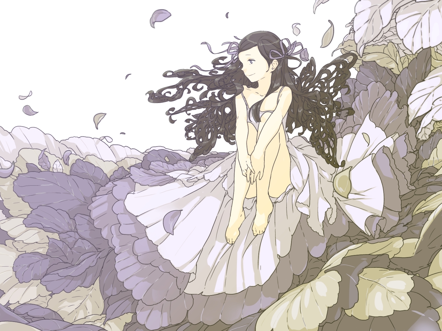 dress, leaves, long_hair, miyama_fugin, original