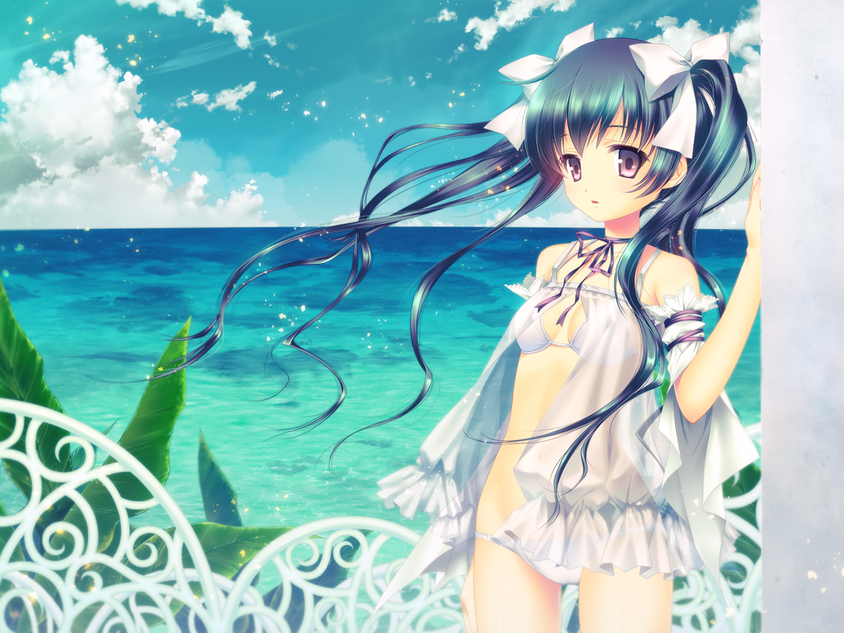 bikini, clouds, original, sky, swimsuit, touto_seiro, water
