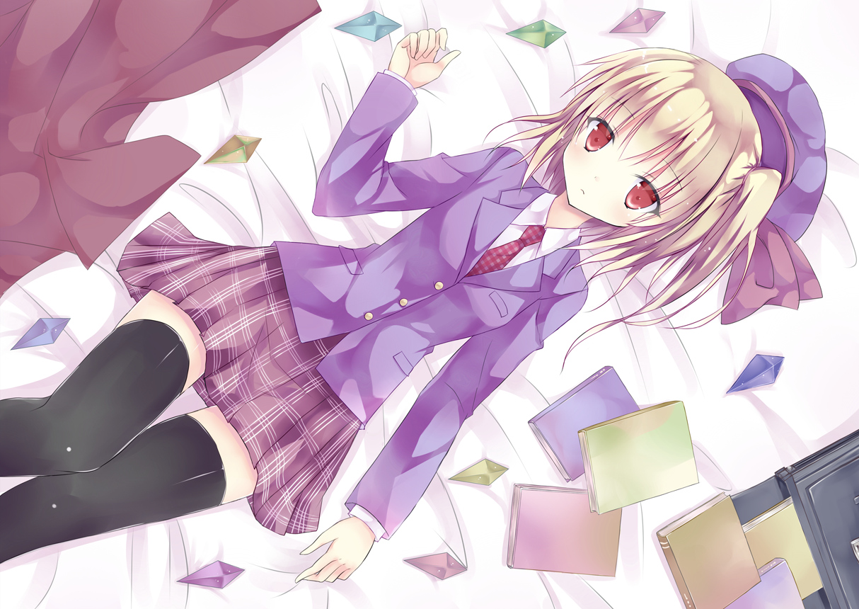 flandre_scarlet, mizumidori, school_uniform, thighhighs, touhou