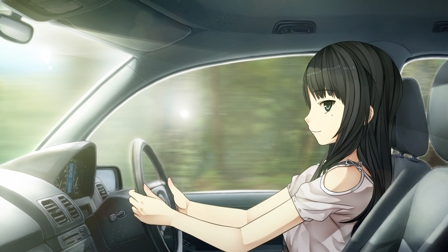arishima_nahoko, black_hair, blue_eyes, car, cura, game_cg, long_hair, lose, monobeno