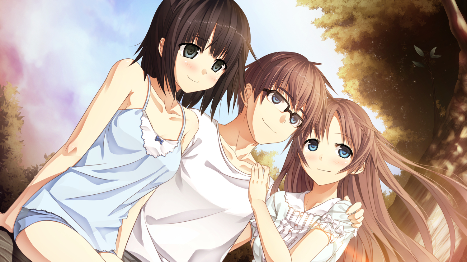arishima_alice, blue_eyes, brown_hair, cura, game_cg, glasses, lose, male, monobeno, sawai_natsuha, sawai_tooru