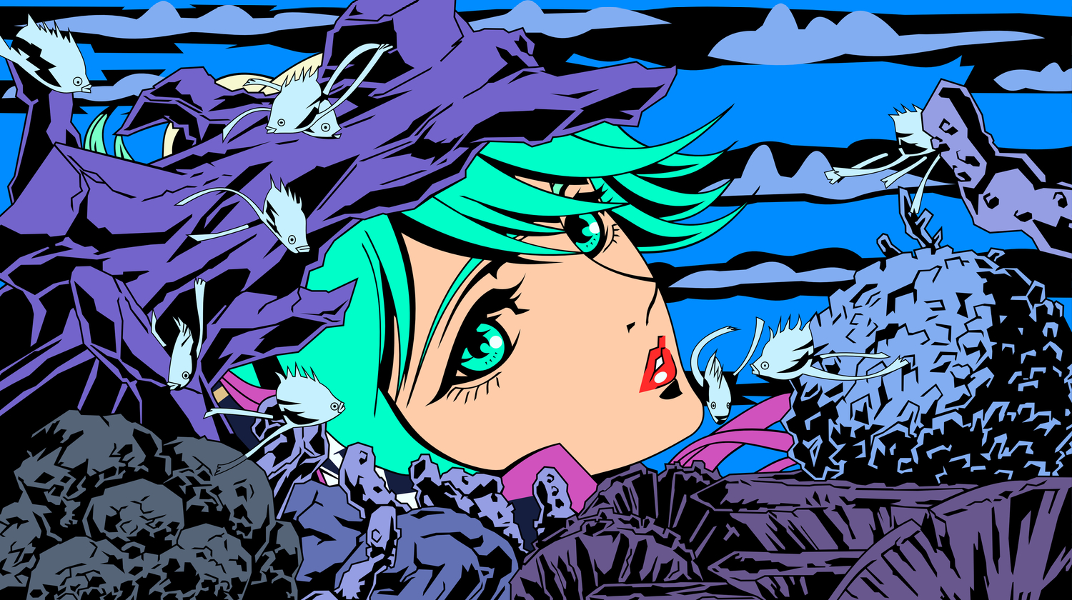 animal, aqua_eyes, aqua_hair, fish, redline, sonoshee_mclaren, tagme