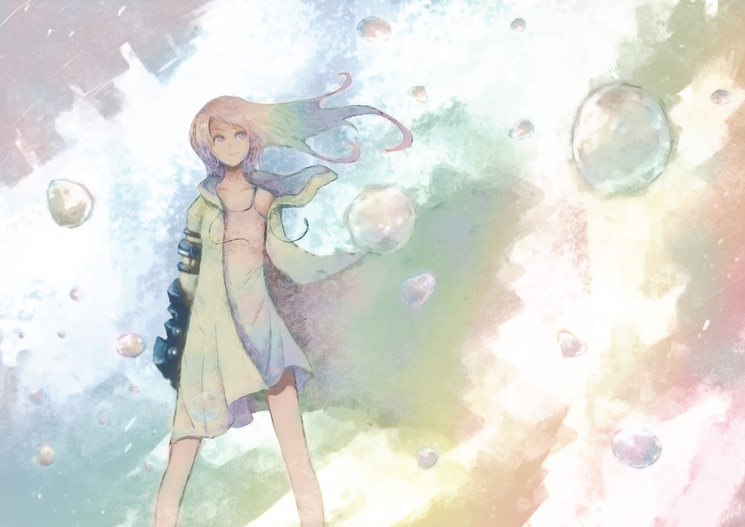 blackball, dress, long_hair, original, pink_eyes, summer_dress, tagme, water