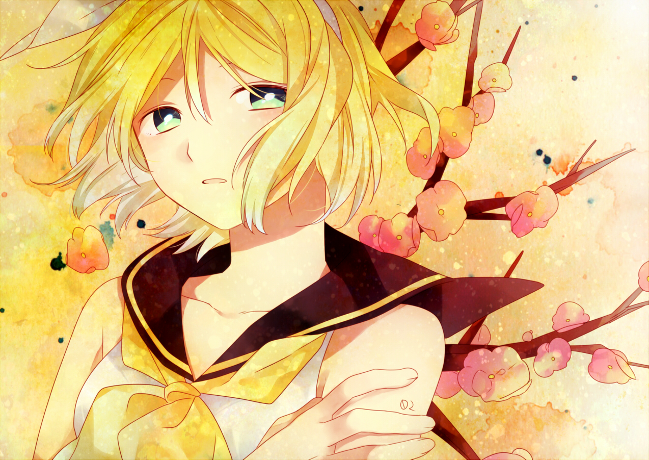 akitsuki_(akiduko), flowers, green_eyes, kagamine_rin, vocaloid