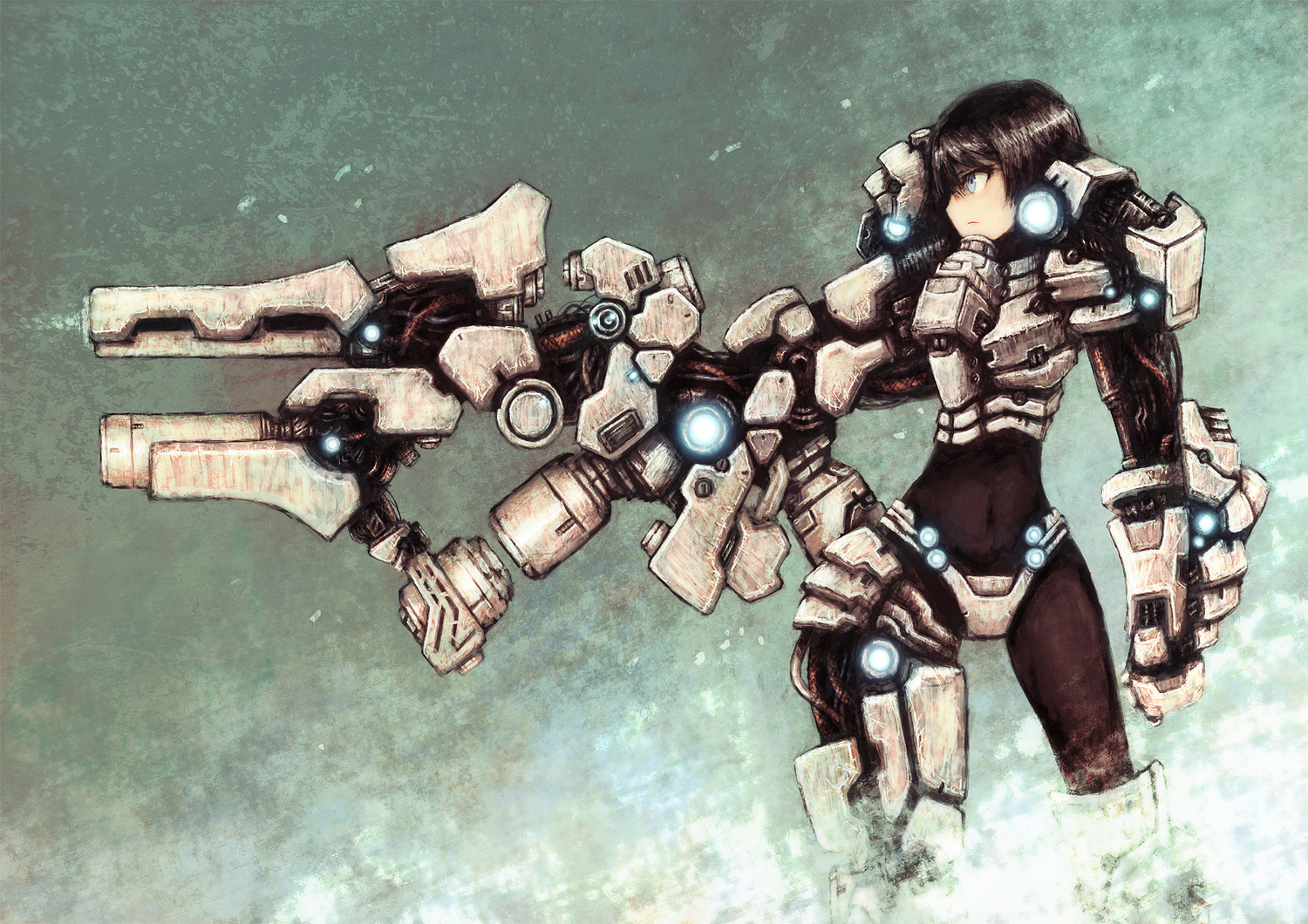 armor, black_eyes, blackball, blue_eyes, weapon
