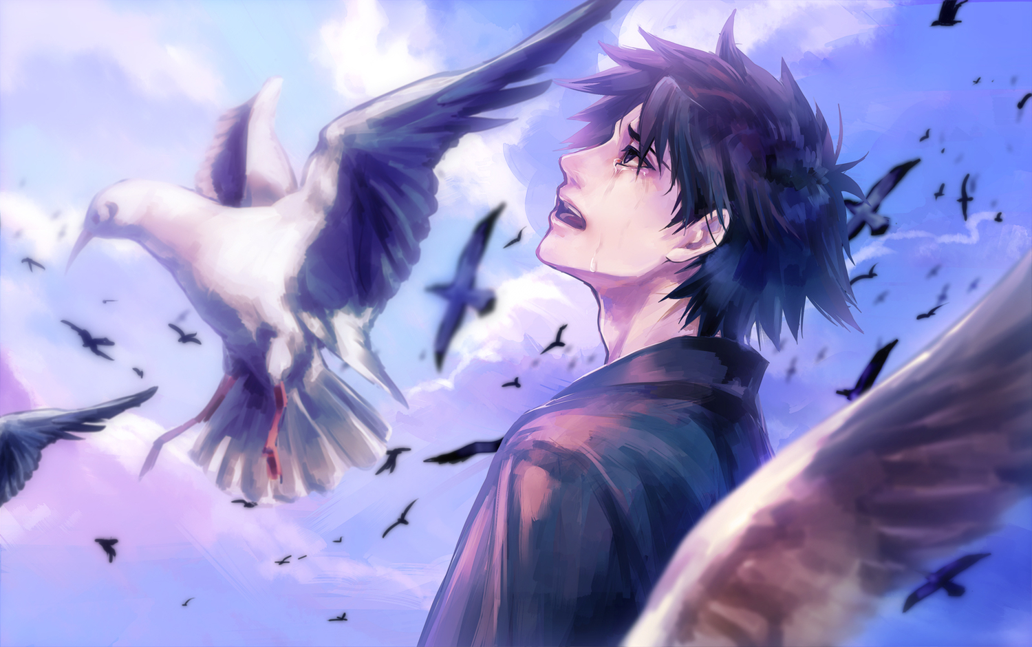 all_male, animal, bird, emiya_kiritsugu, fate_(series), fate/stay_night, fate/zero, male, tamachi_kuwa, tears