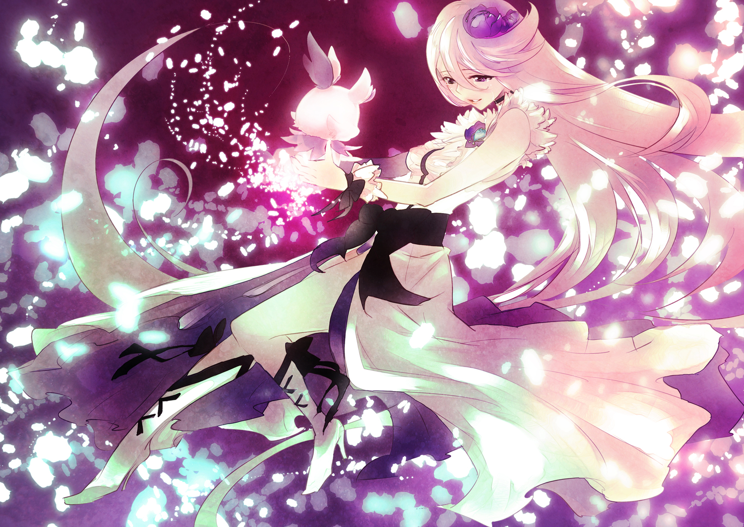 dress, elbow_gloves, flowers, gloves, heart, heartcatch_precure!, long_hair, petals