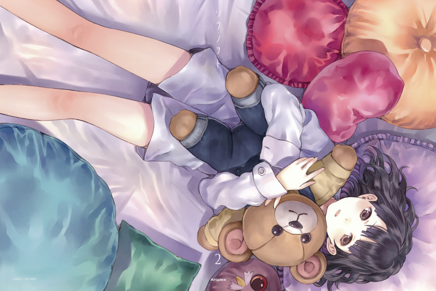 black_eyes, black_hair, kishida_mel, scan, sora_no_woto, suminoya_kureha, teddy_bear