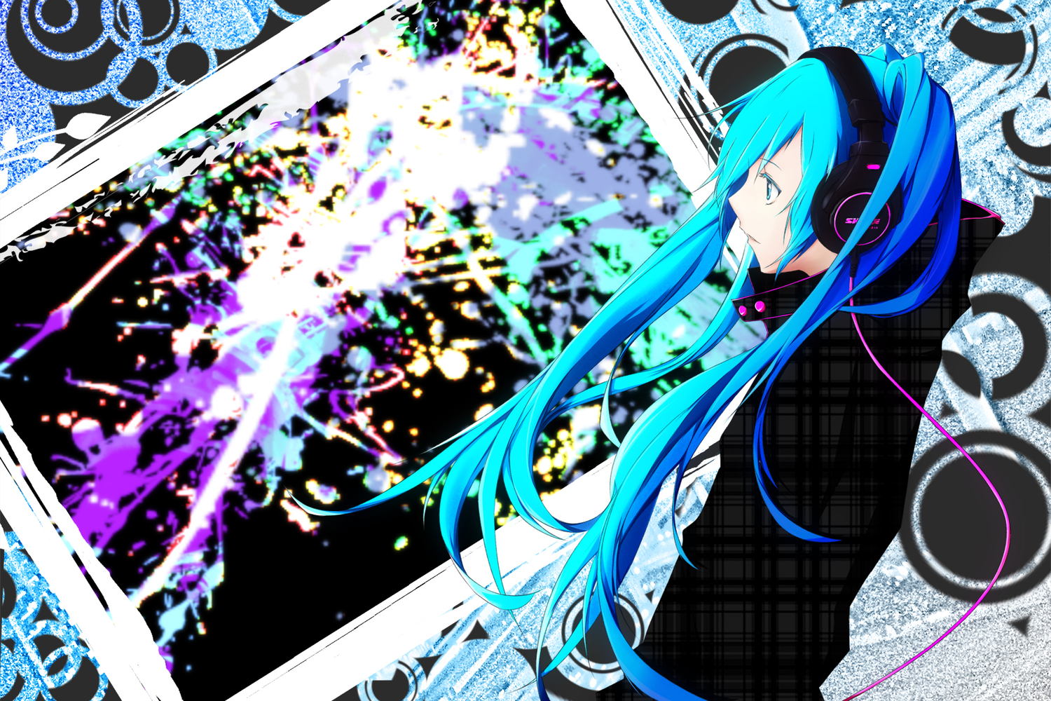 hatsune_miku, headphones, mujun_(zipper), vocaloid