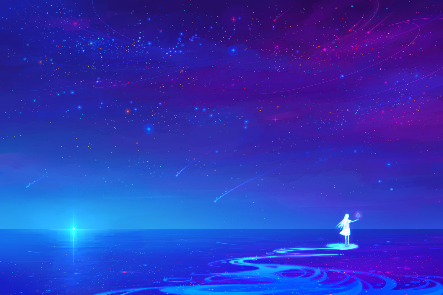 juuyonkou, night, original, scenic, stars