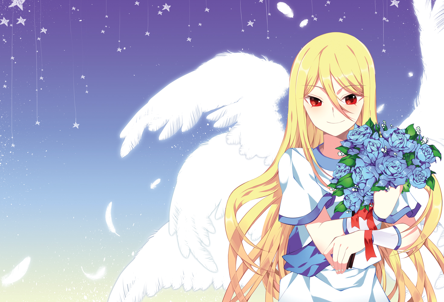 afuro_terumi, all_male, angel, blonde_hair, feathers, flowers, inazuma_eleven, long_hair