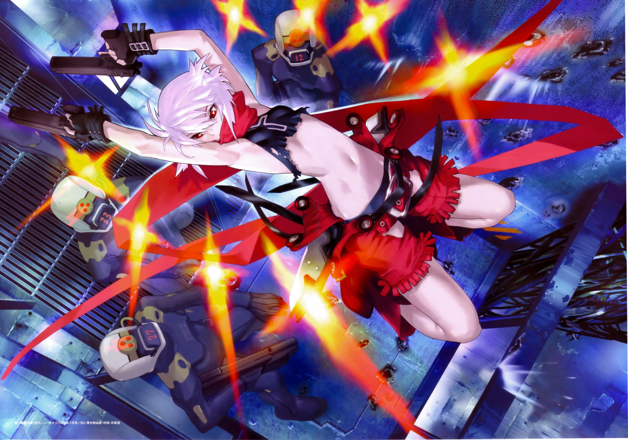bakuretsu_tenshi, gun, hakua_ugetsu, jo, red_eyes, weapon